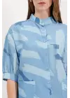 20226 Desenli Oversize Gömlek - Mavi