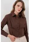 20231 Slim Fit Poplin Gömlek - Kahverengi