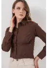 20231 Slim Fit Poplin Gömlek - Kahverengi