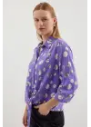 20243 Önü Bağlamalı Desenli Gömlek - Lila