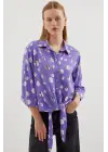 20243 Önü Bağlamalı Desenli Gömlek - Lila