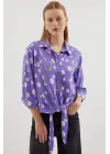 20243 Önü Bağlamalı Desenli Gömlek - Lila