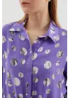 20243 Önü Bağlamalı Desenli Gömlek - Lila