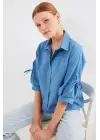 20246 Kol Detaylı Crop Gömlek - İndigo