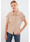 20256 Manşetli Double Kısa Kollu Gömlek - Bisküvi