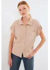 20256 Manşetli Double Kısa Kollu Gömlek - Bisküvi