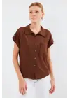 20256 Manşetli Double Kısa Kollu Gömlek - Kahverengi