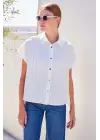 20262 Kısa Kol Çizgili Gömlek - Beyaz