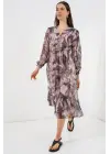 2137 Desenli Şifon Elbise - A.Bej