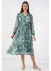 2137 Desenli Şifon Elbise - Mint Yeşili