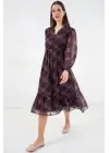 2137 Desenli Şifon Elbise - Mor