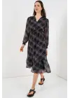 2137 Desenli Şifon Elbise - Siyah1
