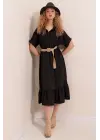2292 Kemerli Elbise - Siyah