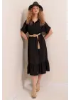 2292 Kemerli Elbise - Siyah