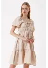 2351 Kloş Poplin Elbise - Bej