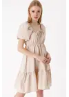 2351 Kloş Poplin Elbise - Bej