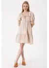 2351 Kloş Poplin Elbise - Bej