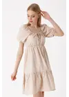 2351 Kloş Poplin Elbise - Bej