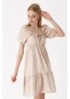 2351 Kloş Poplin Elbise - Bej