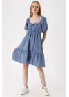 2351 Kloş Poplin Elbise - İndigo