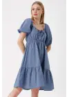 2351 Kloş Poplin Elbise - İndigo