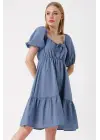 2351 Kloş Poplin Elbise - İndigo