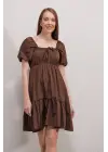 2351 Kloş Poplin Elbise - Kahverengi