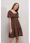 2351 Kloş Poplin Elbise - Kahverengi