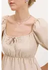 2351 Kloş Poplin Elbise - Krem