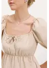 2351 Kloş Poplin Elbise - Krem