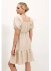 2351 Kloş Poplin Elbise - Krem