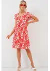 2352 V Yaka Kısa Elbise - Kırmızı