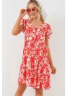 2352 V Yaka Kısa Elbise - Kırmızı