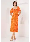 2387 Yırtmaç Detaylı Elbise - Turuncu