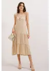 2403 Askılı Midi Elbise - Krem