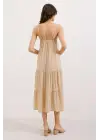 2403 Askılı Midi Elbise - Krem