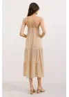 2403 Askılı Midi Elbise - Krem