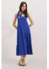 2403 Askılı Midi Elbise - Saks