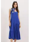 2403 Askılı Midi Elbise - Saks
