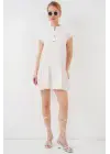 2425 Keten Mini Elbise - Ekru