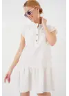 2425 Keten Mini Elbise - Ekru