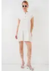 2425 Keten Mini Elbise - Ekru