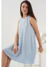 2444 Mini Keten Elbise - Açık Mavi