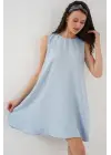 2444 Mini Keten Elbise - Açık Mavi