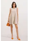 2444 Mini Keten Elbise - Bej