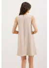 2444 Mini Keten Elbise - Bej