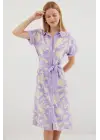 2455 Desenli Gömlek Elbise - Lila