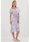 2455 Desenli Gömlek Elbise - Lila