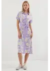 2455 Desenli Gömlek Elbise - Lila