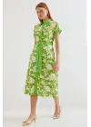 2455 Desenli Gömlek Elbise - Yeşil